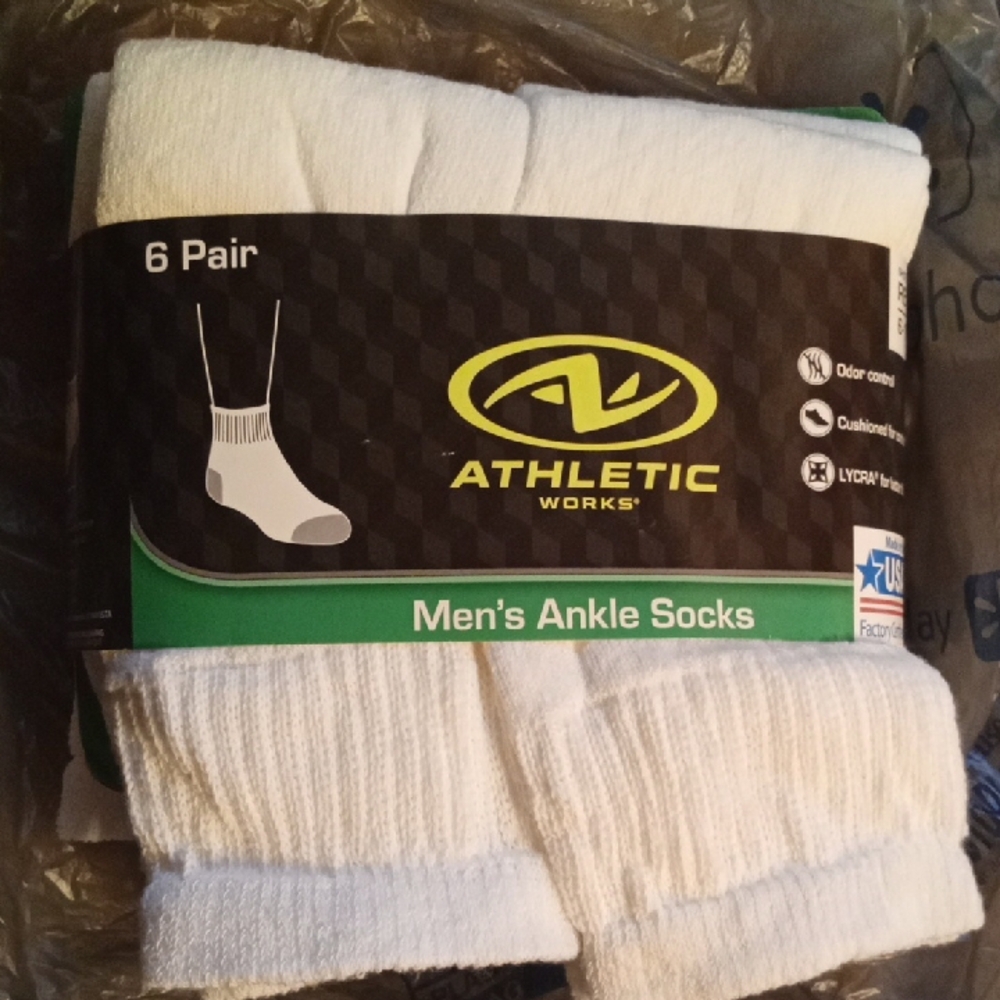 Athletic Works White Men's Ankle Socks - 6 Pack
